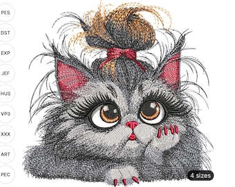 Cute Cat Girl Embroidery Design - Instant Download