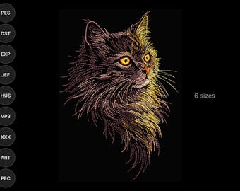 Cat Face Embroidery Design – Realistic Line Art Kitty Portrait, Machine Embroidery File