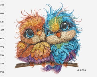 FUNNY CRAZY BIRDS Embroidery File - Colourful Parrots Machine Embroidery Design, instant download