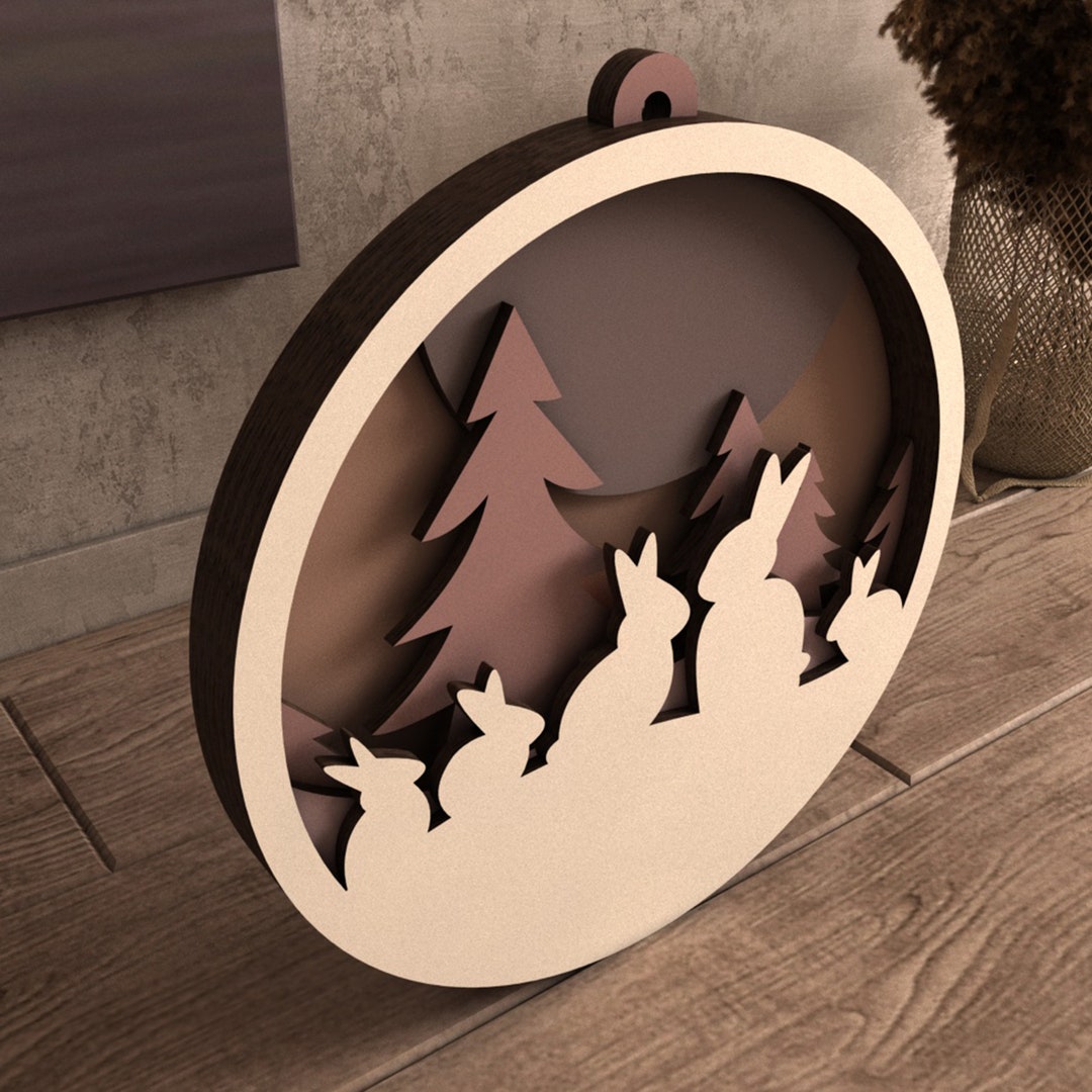 Halloween Round Rabbit Ornamental 5 Pieces Lightburn Svg,laser Cut File ...