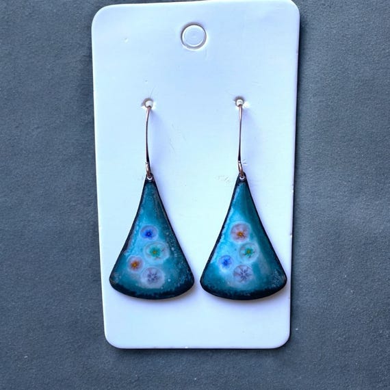 アクアマリンフローラルエナメルイヤリング/ダングルイヤリング