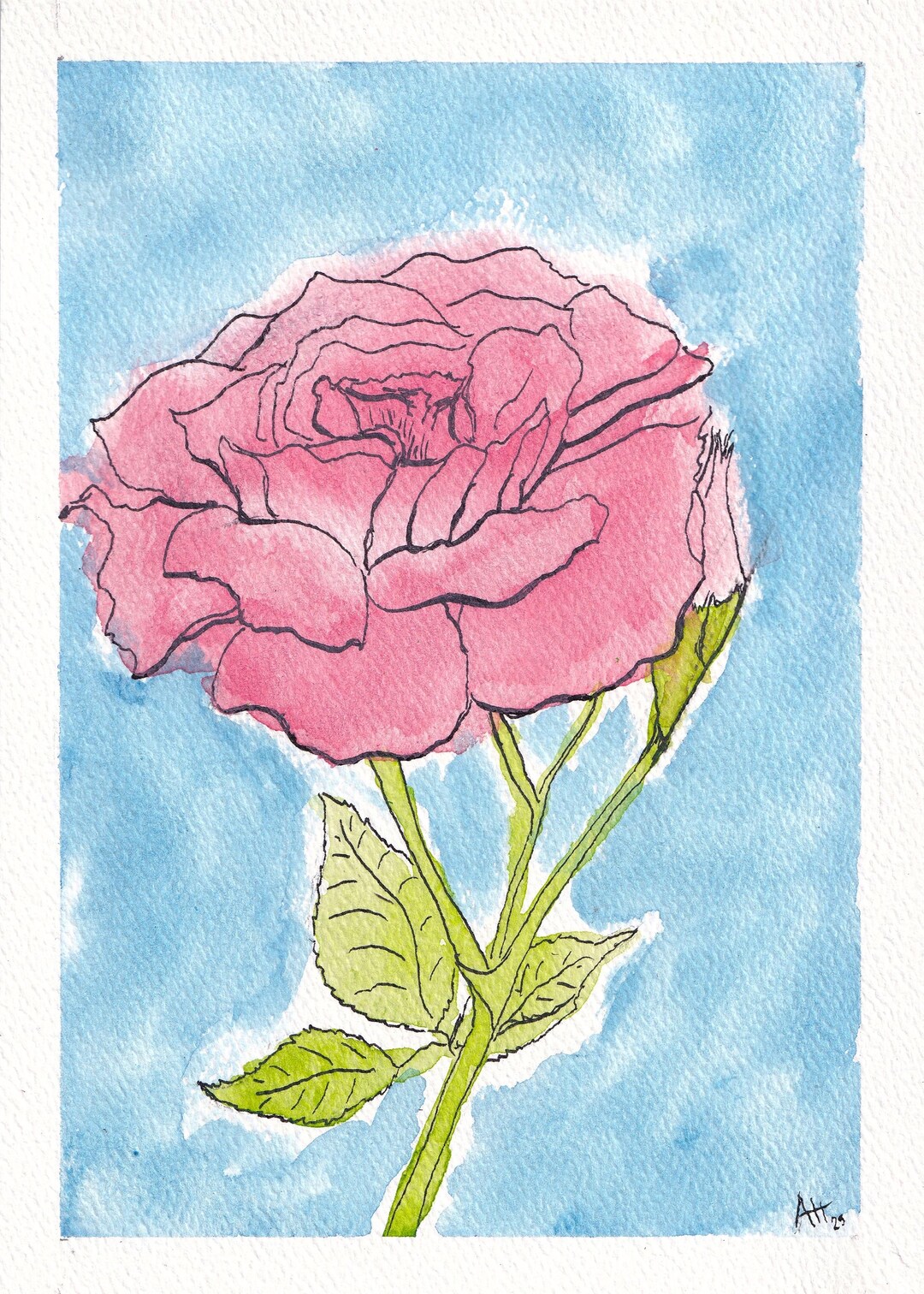Printable Pink Rose Flower Watercolor Art Digital Download - Etsy
