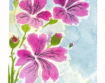 Printable Pink Flowers Watercolor Art Digital Download