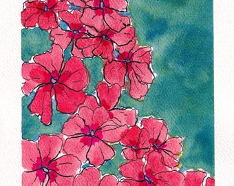 Printable Pink Flowers Watercolor Art Digital Download