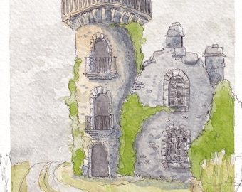Ilustración de edificio de castillo imprimible Arte de pared Descarga digital