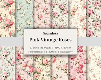 Floral Digital Paper For Scrapbook Collage Sheet Shabby Chic Scrapbooking And Junk Journal Printable Pink Vintage Rose