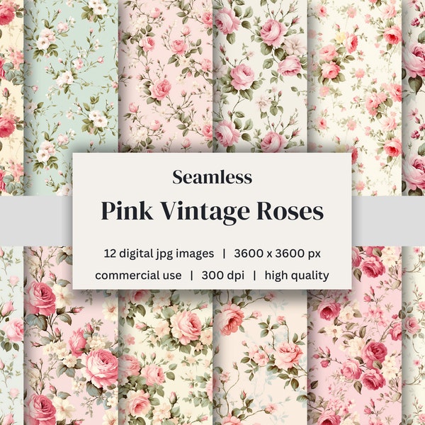 Floral Digital Paper For Scrapbook Collage Sheet Shabby Chic Scrapbooking And Junk Journal Printable Pink Vintage Rose