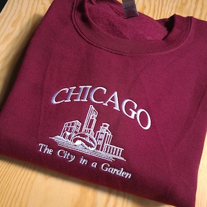 Sudadera con bordado vintage de Chicago, cuello redondo vintage de Chicago, sudadera vintage, cuello redondo con bordado de la ciudad, cuello redondo de la ciudad de Chicago