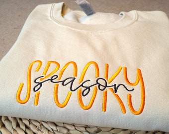 Spooky Season Embroidered Sweatshirt, Halloween Sweatshirt, Trendy Autumn Sweatshirt, Fall Crewneck, Halloween Embroidery, Gift for her