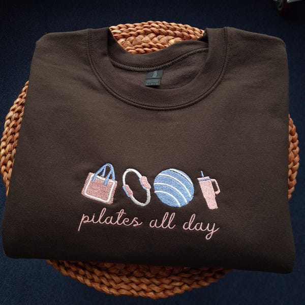 Sudadera bordada Pilates All Day, sudadera de cuello redondo para amantes del Pilates, jersey para chicas de gimnasio, regalo de fitness para mujeres, sudadera con capucha de bienestar