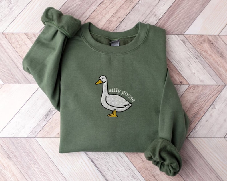 Embroidered Silly Goose Sweatshirt, Embroidered Goose Sweatshirt Crewneck, Funny Crewneck, Silly Goose Shirt, Funny Embroidered Crewneck image 3