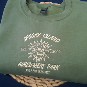 Spooky Island Amusement Park Embroidered Sweatshirt, Vintage Halloween Sweatshirt, Vintage Crewneck, Halloween Gift, Autumn Jumper