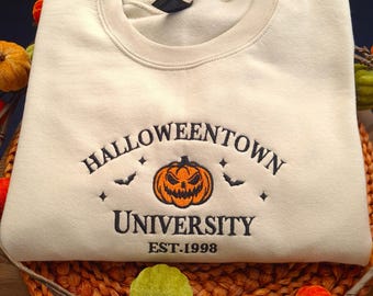 Embroidered Sweatshirt, Halloween Town Sweatshirt, Vintage Halloween Crewneck, Embroidered Pumpkin Sweatshirt, Halloween Film Sweatshirt
