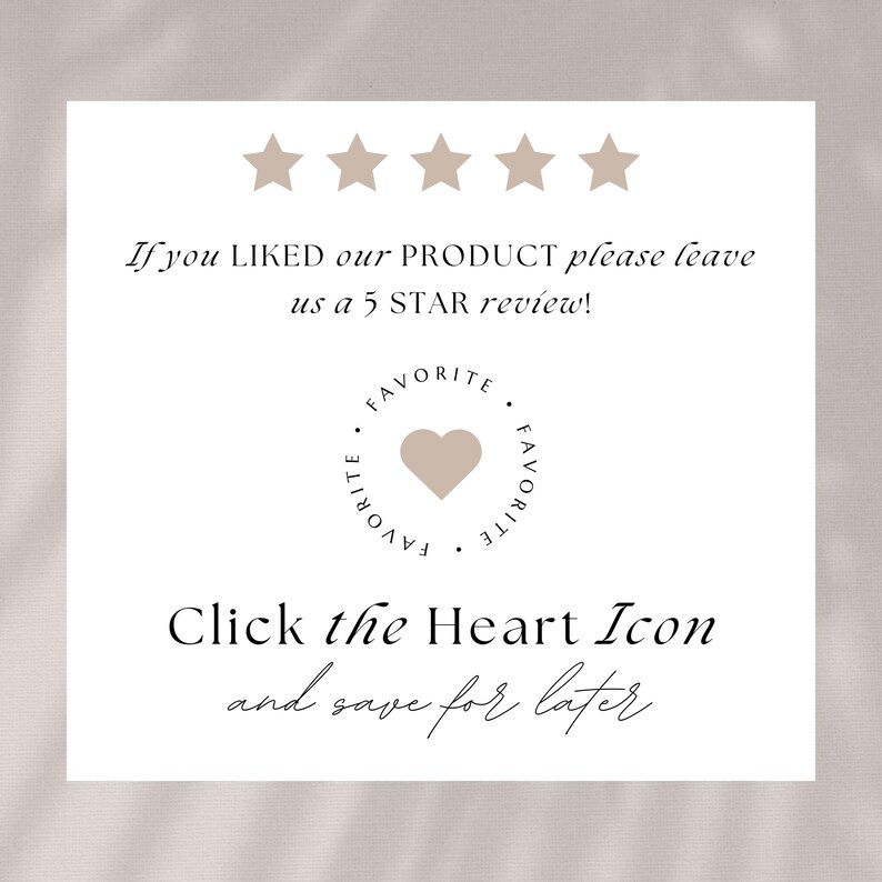 text and a heart icon, with the text asking for a 5-star review and the heart icon indicating that the image is a favorite. The image does not contain any text that is too long or repetitive, and it does not describe each individual element of the image.