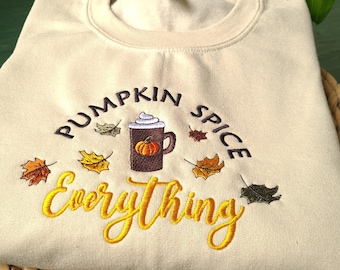 Moletom bordado com especiarias de abóbora, moletom de outono, moletom moderno de outono, presentes para ela, suéter de Halloween, amante de café