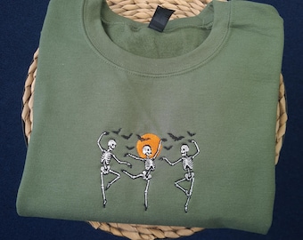 Tanzendes Skelett Halloween bestickt Sweatshirt, gruseliger Skelett Hoodie, lustiges Skelett Crewneck, Herbst Sweatshirt, Geschenk für Halloween