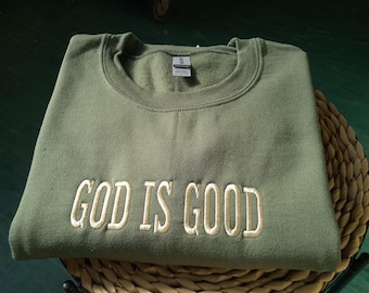 Sudadera bordada con la frase "Dios es bueno", suéter cristiano, camiseta "Dios es bueno", regalo para cristianos, suéter cristiano, camiseta extragrande.