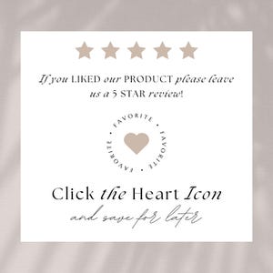 text and a heart icon, with the text asking for a 5-star review and the heart icon indicating that the image is a favorite. The image does not contain any text that is too long or repetitive, and it does not describe each individual element of the image.