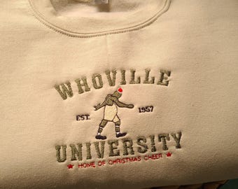 Christmas Whoville University Embroidered Sweatshirt, Christmas Jumper, Funny Christmas Gift, Christmas Hoodie, Vintage Retro Sweatshirt