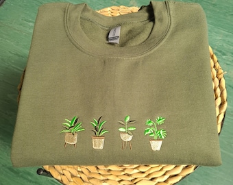 Embroidered Plant Sweatshirt, Plant lover gift, Plant Pots Nature Crewneck Jumper, Gardening Sweater, Gardener Gift, Plant Pot Sweatshirt