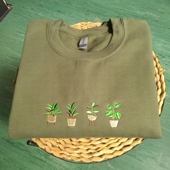 Embroidered Plant Sweatshirt, Plant lover gift, Plant Pots Nature Crewneck Jumper, Gardening Sweater, Gardener Gift, Plant Pot Sweatshirt