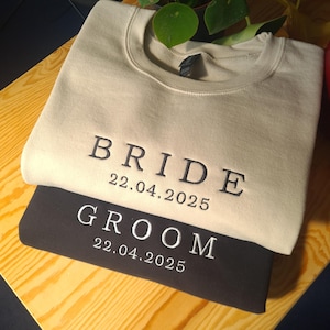 Felpa personalizzata con ricamo sposa e sposo, regalo di nozze personalizzato per coppia, maglione sposa personalizzato, girocollo con data di matrimonio, felpa sposo