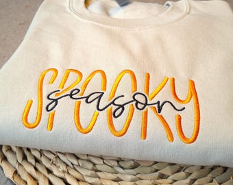 Spooky Season Embroidered Sweatshirt, Halloween Sweatshirt, Trendy Autumn Sweatshirt, Fall Crewneck, Halloween Embroidery, Gift for her
