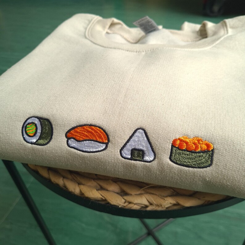 Embroidered Sushi Sweatshirt, Gift for Food Lover Sweatshirt Jumper, Cute Sushi Shirt, Sushi Lover, Oversized Sweatshirt, Gift for her image 6