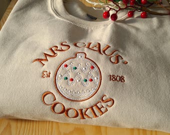 Mrs Claus Cookies Christmas Embroidered Sweatshirt, Christmas Sweatshirt, Gift For Christmas, Vintage Christmas Sweatshirt, Retro Christmas