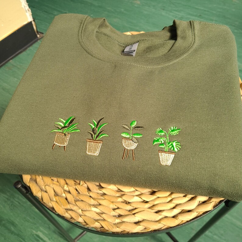 Embroidered Plant Sweatshirt, Plant lover gift, Plant Pots Nature Crewneck Jumper, Gardening Sweater, Gardener Gift, Plant Pot Sweatshirt image 3