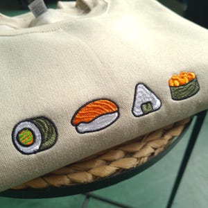 Embroidered Sushi Sweatshirt, Gift for Food Lover Sweatshirt Jumper, Cute Sushi Shirt, Sushi Lover, Oversized Sweatshirt, Gift for her image 3