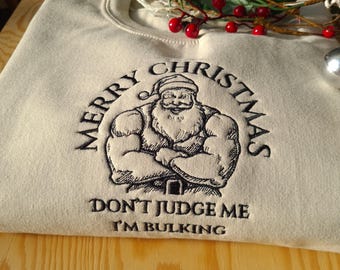 Grappig kerstgeborduurd sweatshirt, Christmas I'm Bulking sweater, kerstcadeau, vintage kersttrui, grappige kerst ronde hals