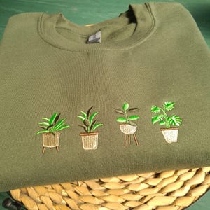 Embroidered Plant Sweatshirt, Plant lover gift, Plant Pots Nature Crewneck Jumper, Gardening Sweater, Gardener Gift, Plant Pot Sweatshirt image 2