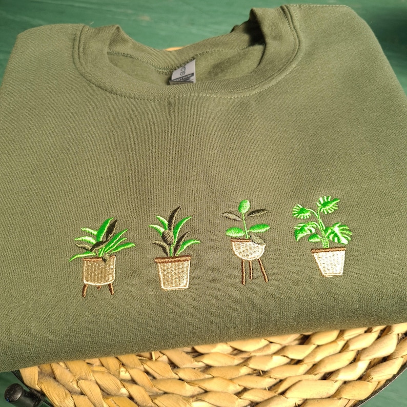 Embroidered Plant Sweatshirt, Plant lover gift, Plant Pots Nature Crewneck Jumper, Gardening Sweater, Gardener Gift, Plant Pot Sweatshirt image 2