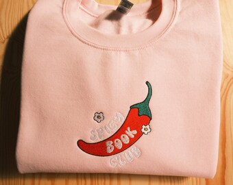 Spicy Book Club Embroidered Sweatshirt, Bookworm Crewneck, Bookish Gift, Gift For Book Lover, Retro Book Reading Jumper, Reading Hoodie