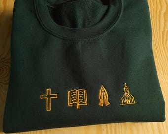 Christian Embroidered Sweatshirt, Christian Clothing, Faith Sweatshirt, Faith Crewneck, Religious Sweater, Gift for Christians, Gift For Her