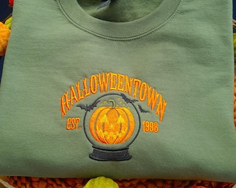 Halloween Town Embroidered Sweatshirt, Embroidered Sweatshirt, Vintage Halloween Crewneck, Pumpkin Sweatshirt, Halloween Sweatshirt