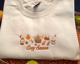 Embroidered Cozy Season Sweatshirt, Fall Jumper, Cute Autumn Sweatshirt, Pumpkin Fall Crewneck, Gift For Her Autumn, Fall Aesthetic