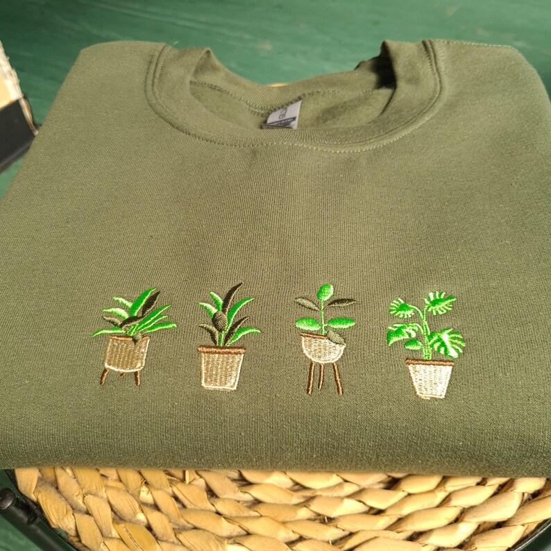 Embroidered Plant Sweatshirt, Plant lover gift, Plant Pots Nature Crewneck Jumper, Gardening Sweater, Gardener Gift, Plant Pot Sweatshirt image 6
