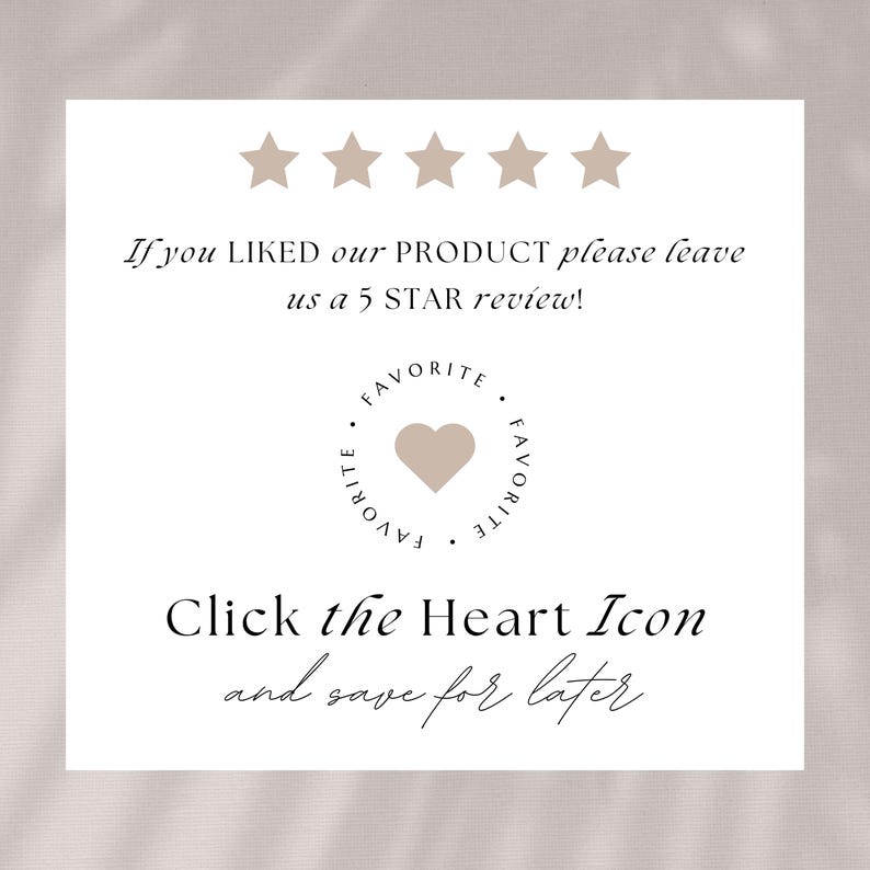 text and a heart icon, with the text asking for a 5-star review and the heart icon indicating that the image is a favorite. The image does not contain any text that is too long or repetitive, and it does not describe each individual element of the image.