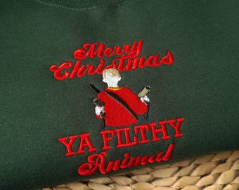 God Jul Ya Filthy Animal Broderad Tröja, Jultröja, Rolig Jultröja, Jultröja, Present till henne