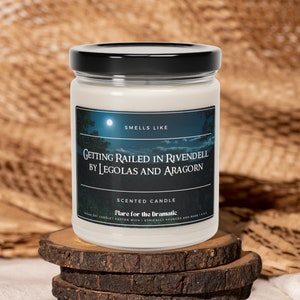 Smells Like Getting Railed in Rivendell by Legolas and Aragorn Scented Soy Candle Middleearth Merch Candles, Lord of the Rings Funny Gift image 1