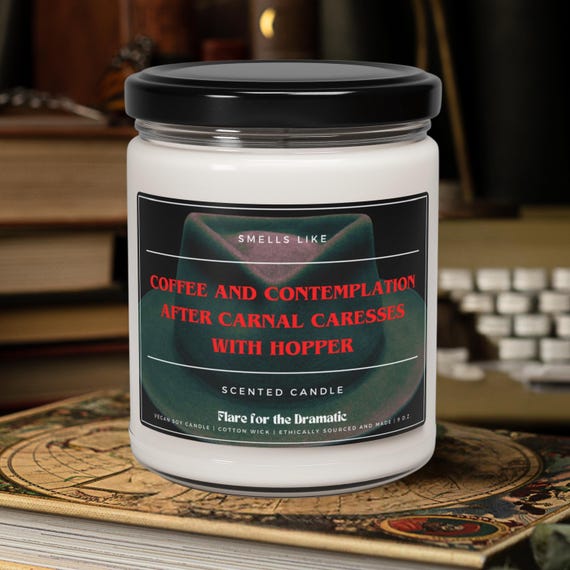 Smells Like Coffee and Contemplation after Carnal Caresses with Hopper Scented Candle, Jim Hopper Merch, Fictional Men Candles