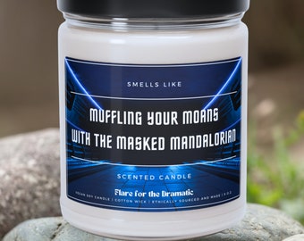 Smells Like Muffling your Moans with the Masked Mandalorian Scented Candle | Fictional Men Candles, Funny Gift for her, Pedro Pascal candle