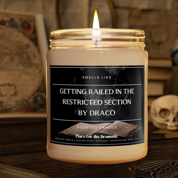 Smells Like Getting Railed in the Restricted Section by Draco Scented Candle, Funny gift for her, fictional men candles, dramione