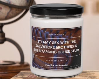 Smells Like Steamy Sex with the Salvatore Brothers in the Boarding House Study Scented Candle, TVD fan Merch Candles Funny Gift Damon Stefan