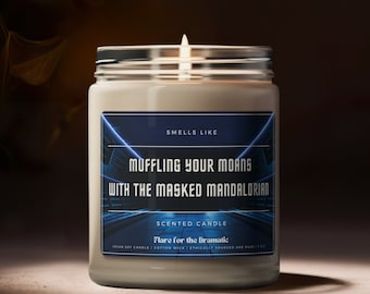 Smells Like Muffling your Moans with the Masked Mandalorian Scented Candle | Fictional Men Candles, Funny Gift for her, Pedro Pascal candle