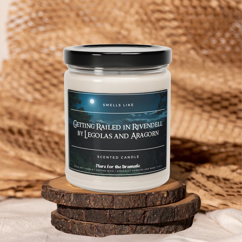 Smells Like Getting Railed in Rivendell by Legolas and Aragorn Scented Soy Candle Middleearth Merch Candles, Lord of the Rings Funny Gift image 1