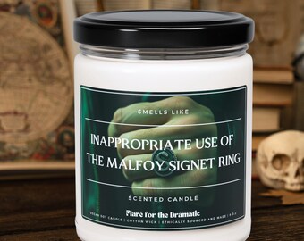 Vela perfumada con aroma a uso inapropiado del anillo de sello de Malfoy, regalo divertido para ella, velas de hombres ficticios, relleno de media de Dramione