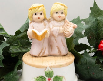 Vintage Porcelain Angel Music Box, Joy to the World Spinning Christmas Music Box, Vintage Christmas Decor